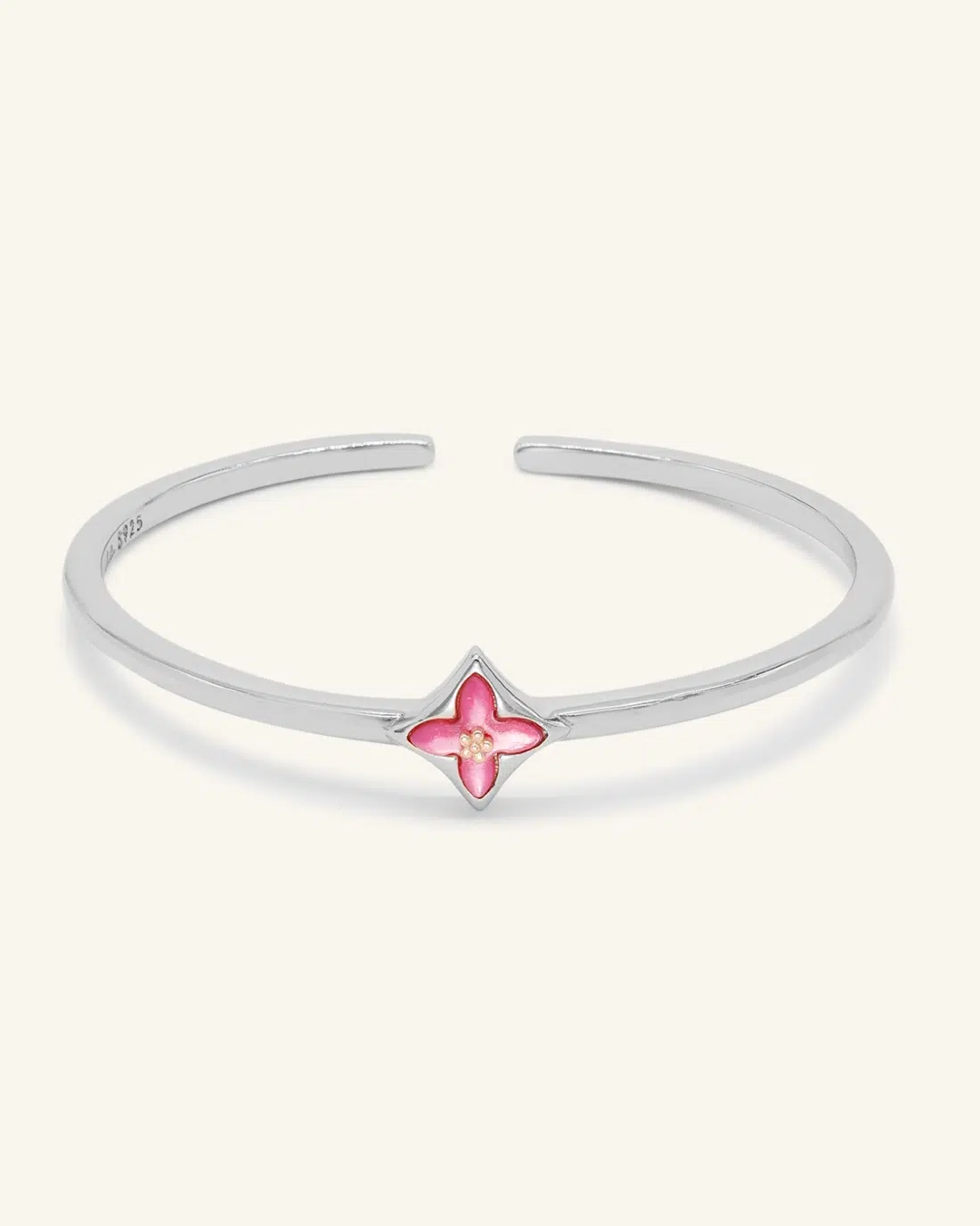 Clover Monogram Cuff Pink MOP Silver