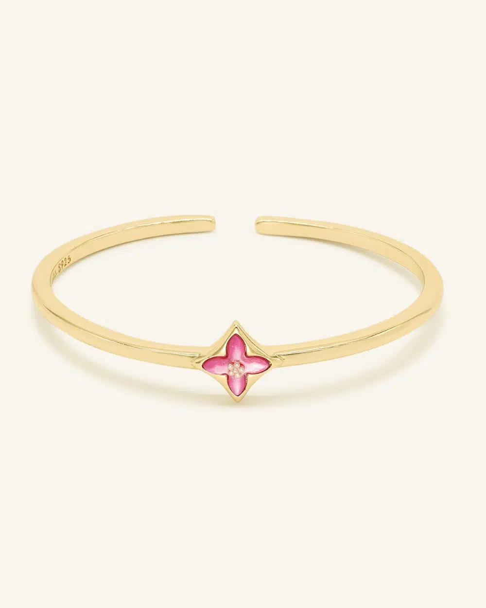 Clover Monogram Cuff Pink MOP Yellow Gold Vermeil