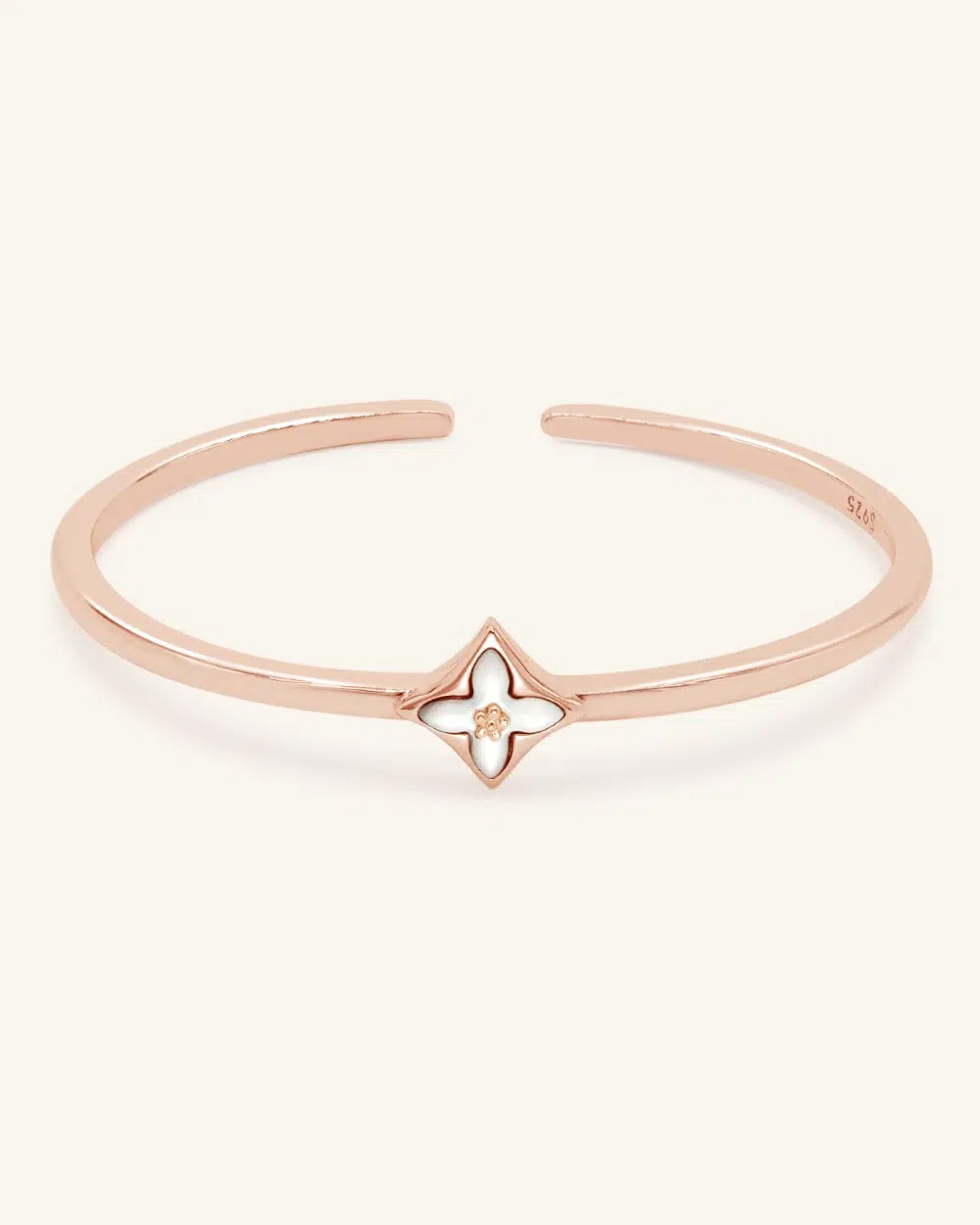 Clover Monogram Cuff White MOP Rose Gold Vermeil