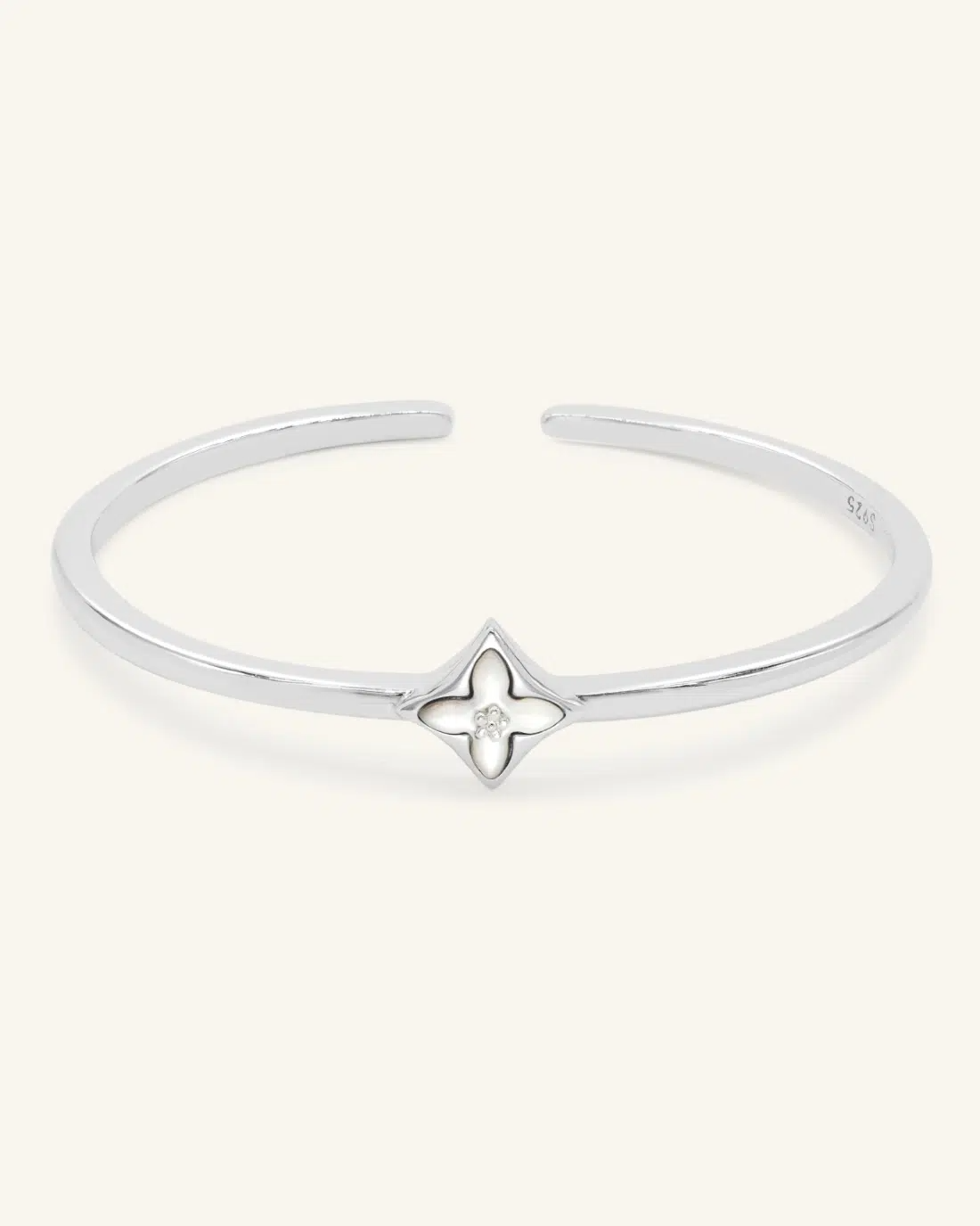 Clover Monogram Cuff White MOP Silver