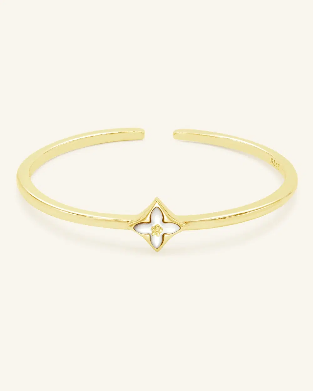 Clover Monogram Cuff White MOP Yellow Gold Vermeil