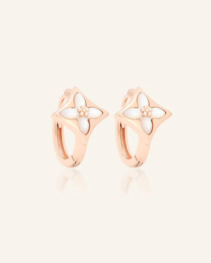 Clover Monogram Huggies – Rose Gold