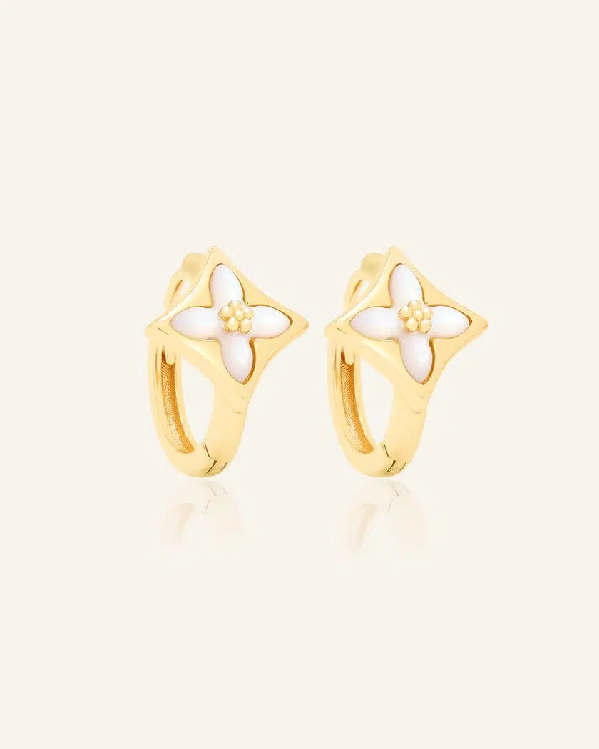 Clover Monogram Huggies – Yellow Gold