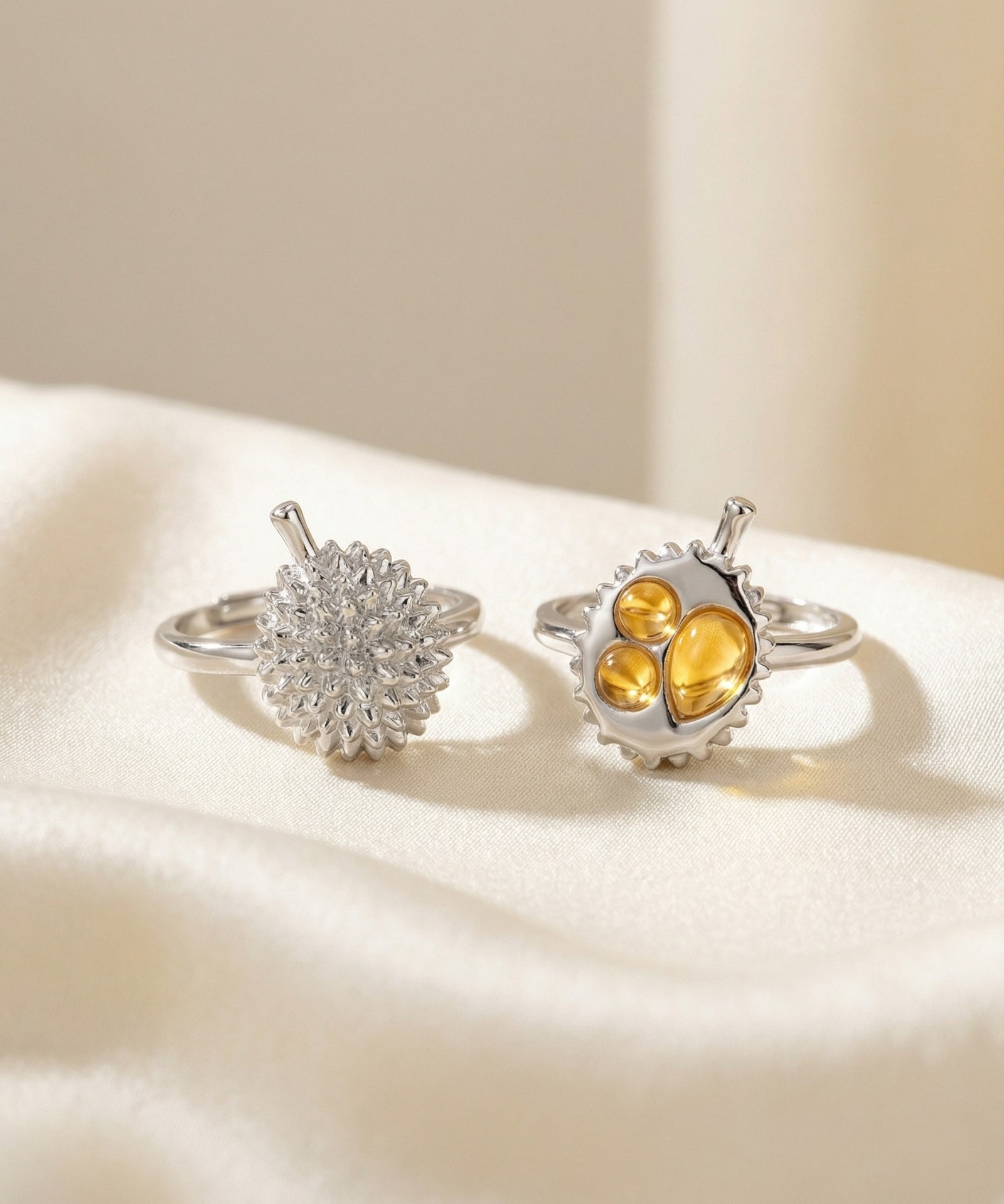 Durian Citrine Ring in silver, worn on a model
