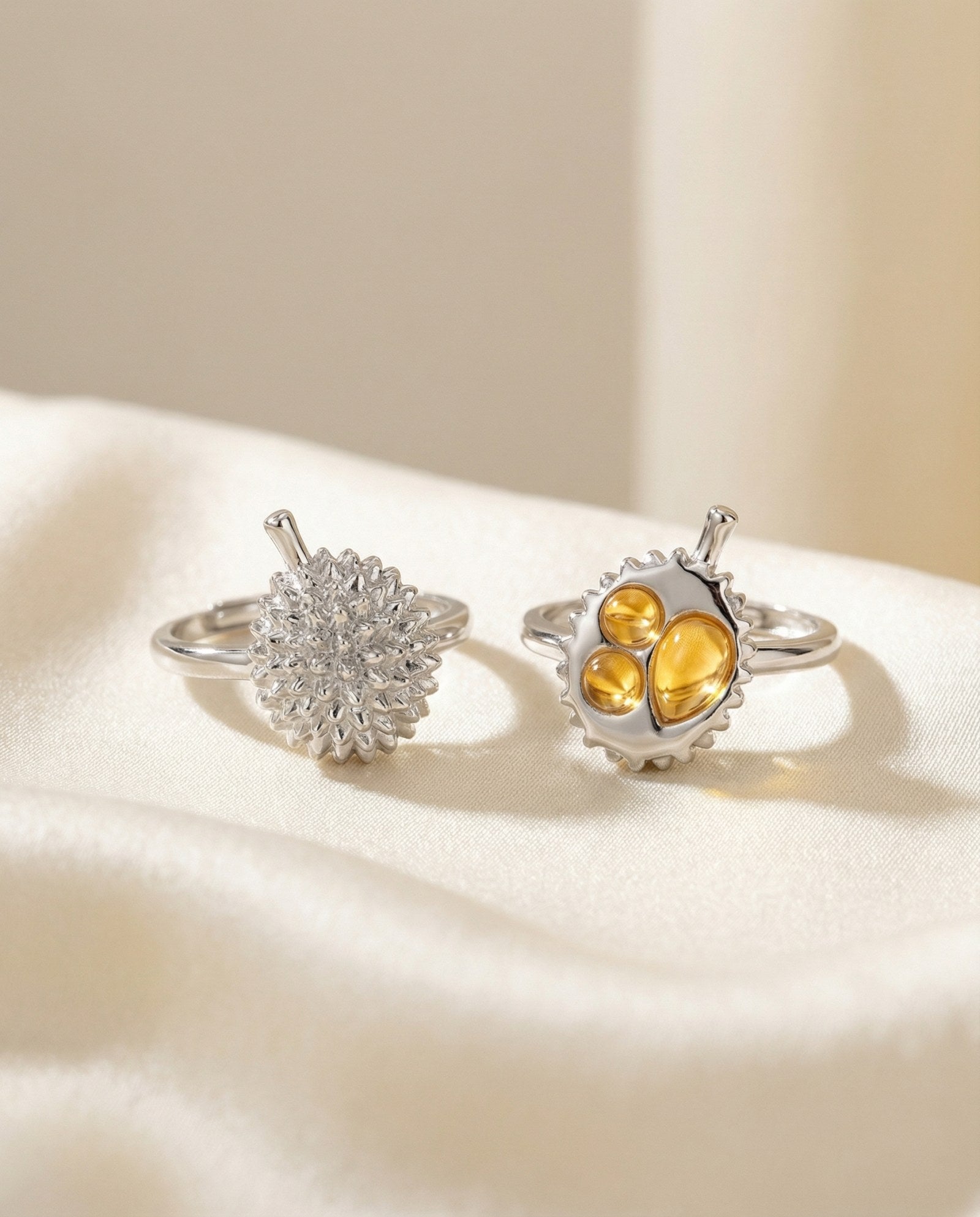 Durian Citrine Ring in silver, worn on a model