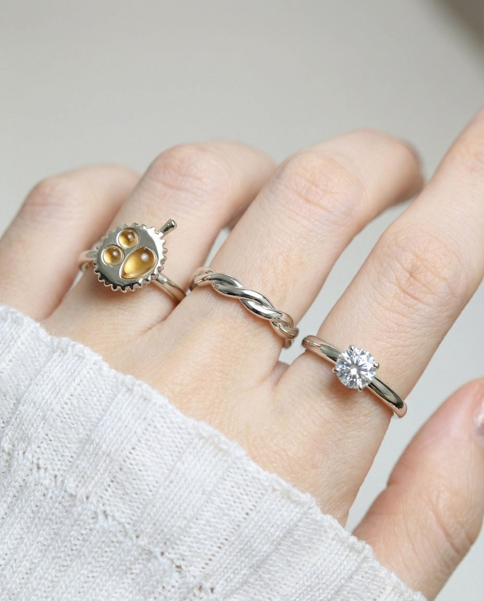 Durian Citrine Ring in silver, worn on a model