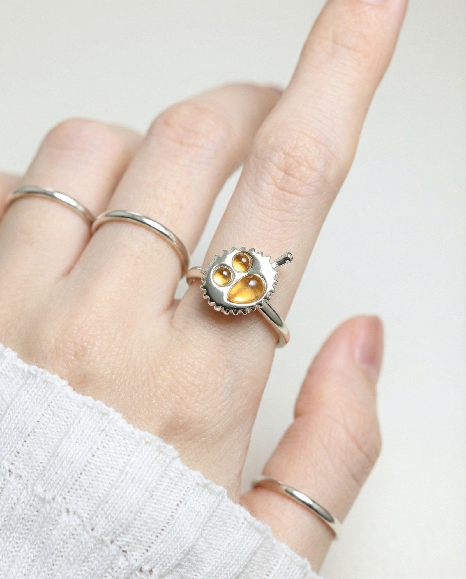 Durian Citrine Ring in silver, worn on a model