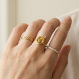 Durian Citrine Ring in yellow gold, worn on a model