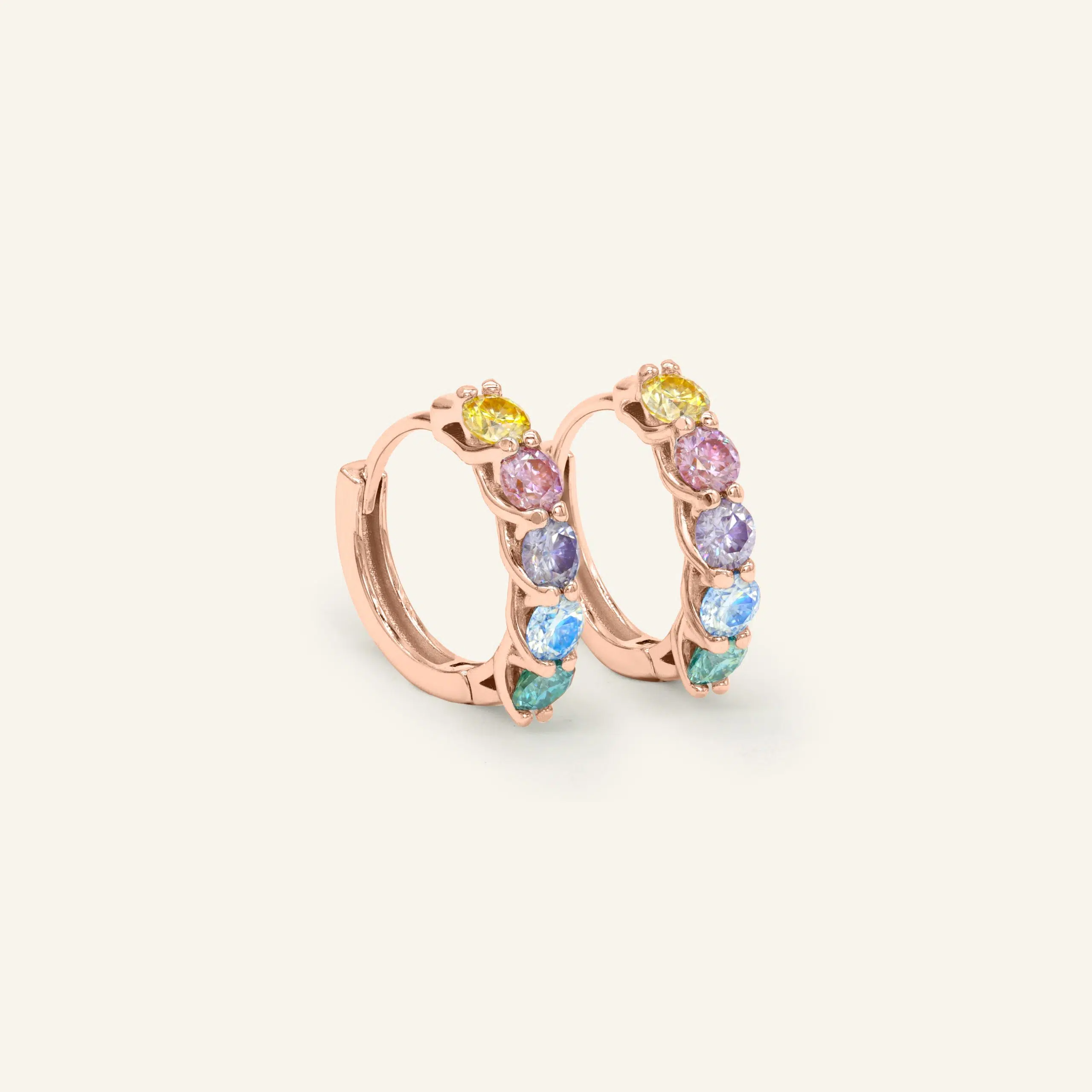 Entwine Huggies Pastel Rainbow Moissanite Rose Gold Vermeil scaled