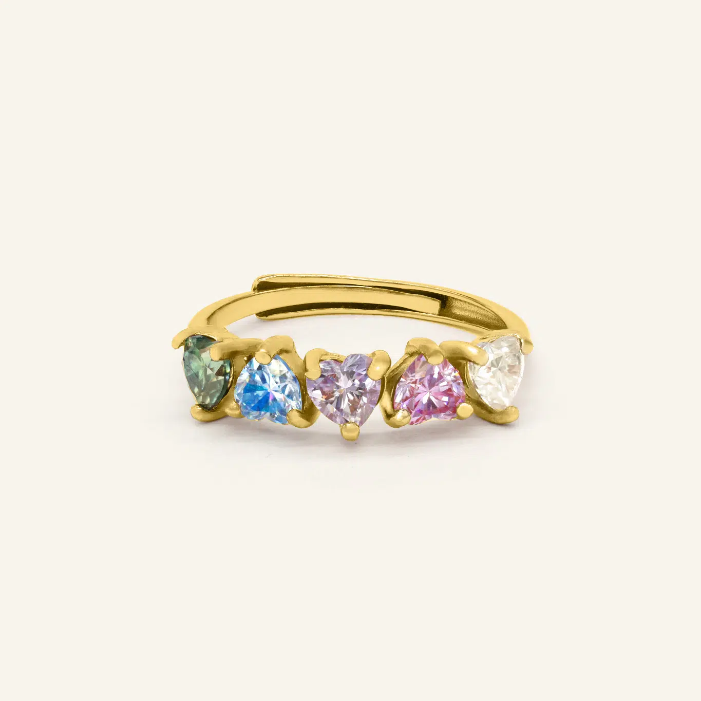 Eternity Heart Moissanite Band Pastel Rainbow Yellow Gold Vermeil