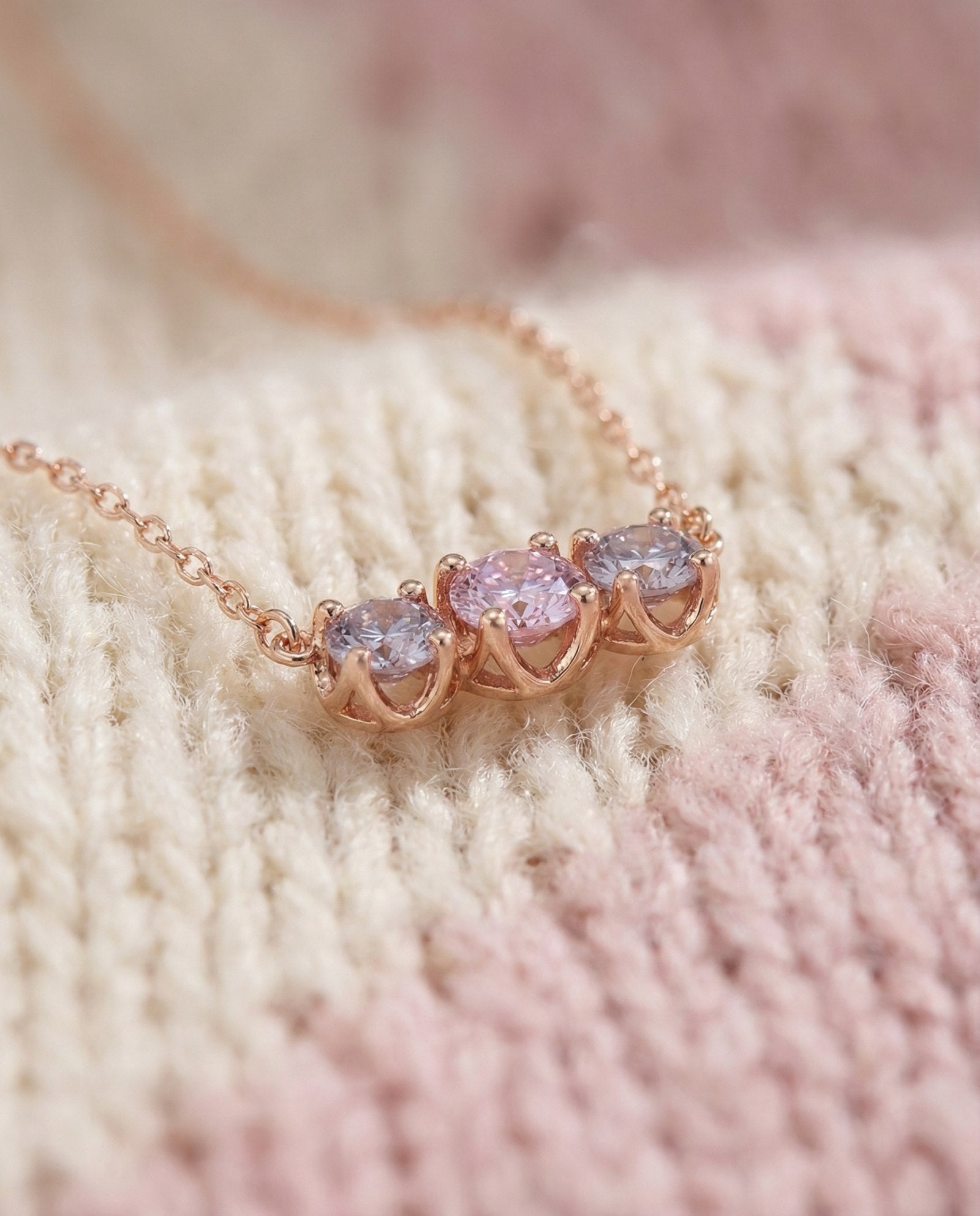 Trilogy Moissanite Necklace with Crown Prongs