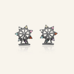 black gold petite spinning ferris wheel studs in semi precious stones and moissanite