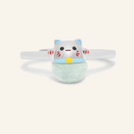 A whimsical Fortune Cat ring crafted in silver, featuring a vibrant blue chalcedony gemstone. The adorable Maneki-neko design symbolizes luck and positivity, perfect for adding charm to any outfit.