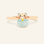A whimsical Fortune Cat ring crafted in yellow gold, featuring a vibrant blue chalcedony gemstone. The adorable Maneki-neko design symbolizes luck and positivity, perfect for adding charm to any outfit.