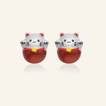 Fortune cat studs featuring red agate and silver details, designed to bring luck and charm to your look.