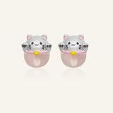 Fortune Cat Studs (Rose Quartz)