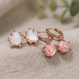 Handcarved Pink Shell Rose Huggies