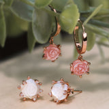 Handcarved Pink Shell Rose Huggies