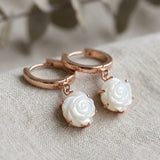Handcarved White Shell Rose Huggies