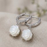 Handcarved White Shell Rose Huggies