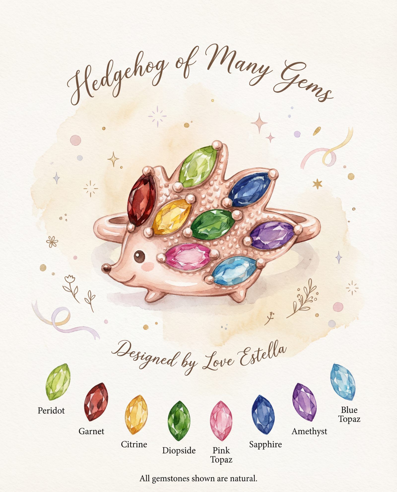Illustration of the Hedgehog Ring (Multi-Gemstones) design