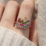 Hedgehog Ring (Multi-Gemstones) in rose gold, worn on a model