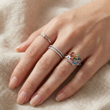 Hedgehog Ring (Multi-Gemstones) in silver, worn on a model