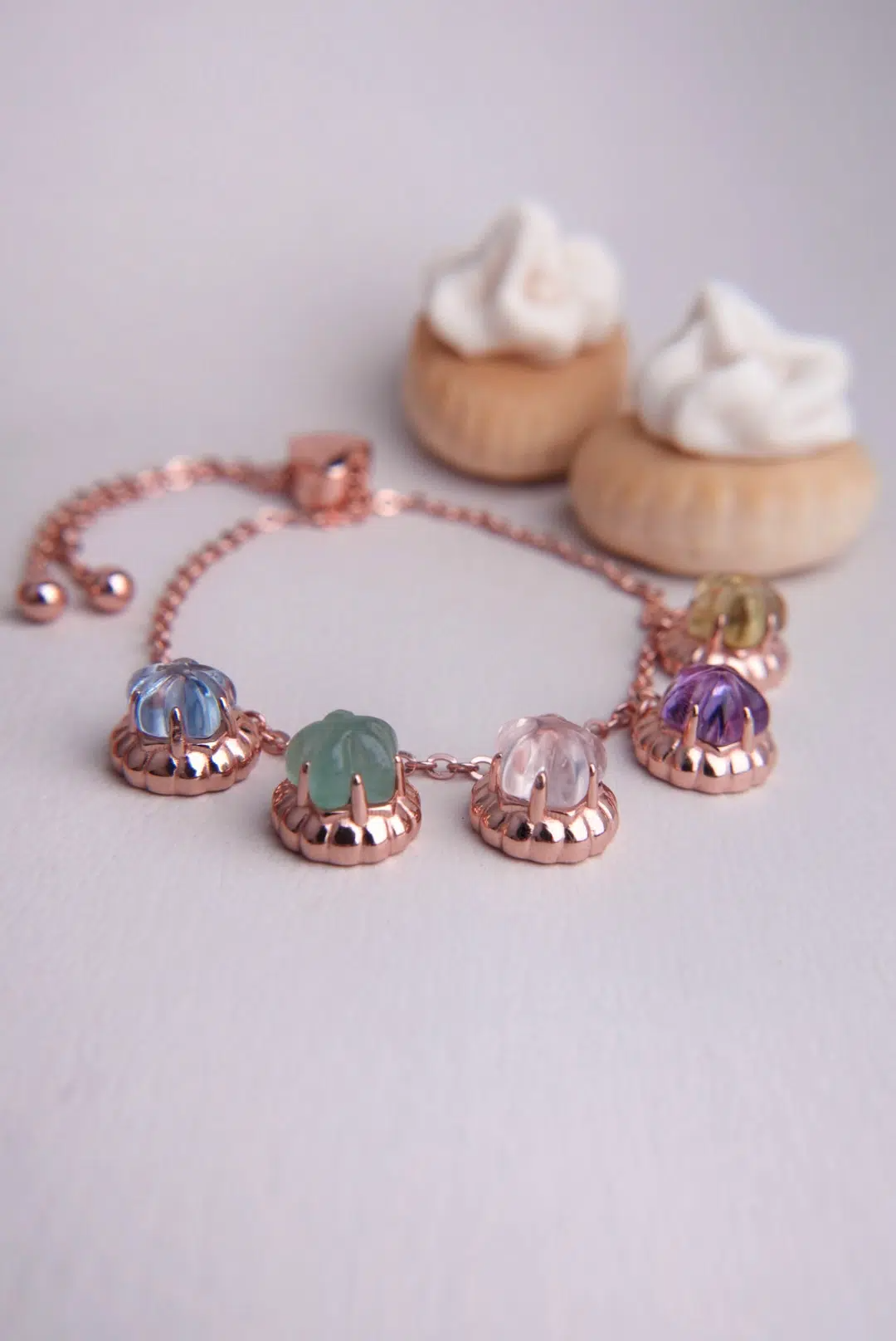 Iced Gem Biscuit Charm Bracelet Rose Gold