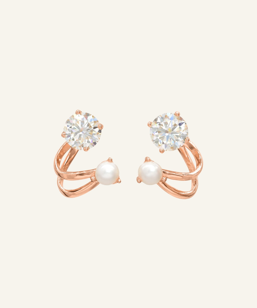 Illusion Ear Jackets (Moissanite & Pearl) by Elate