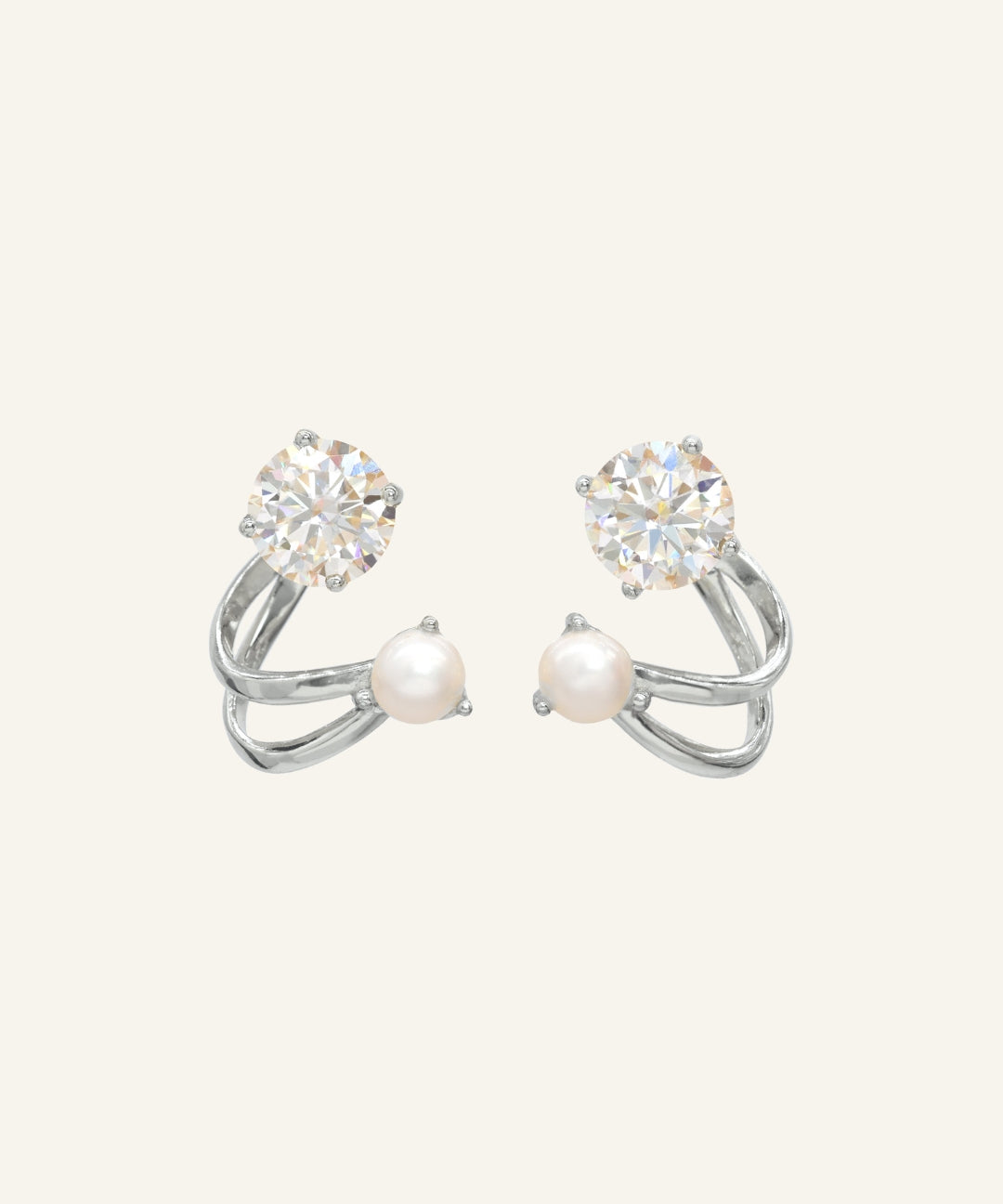 Illusion Ear Jackets (Moissanite & Pearl) by Elate