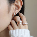 Illusion Ear Jackets (Moissanite & Pearl) by Elate