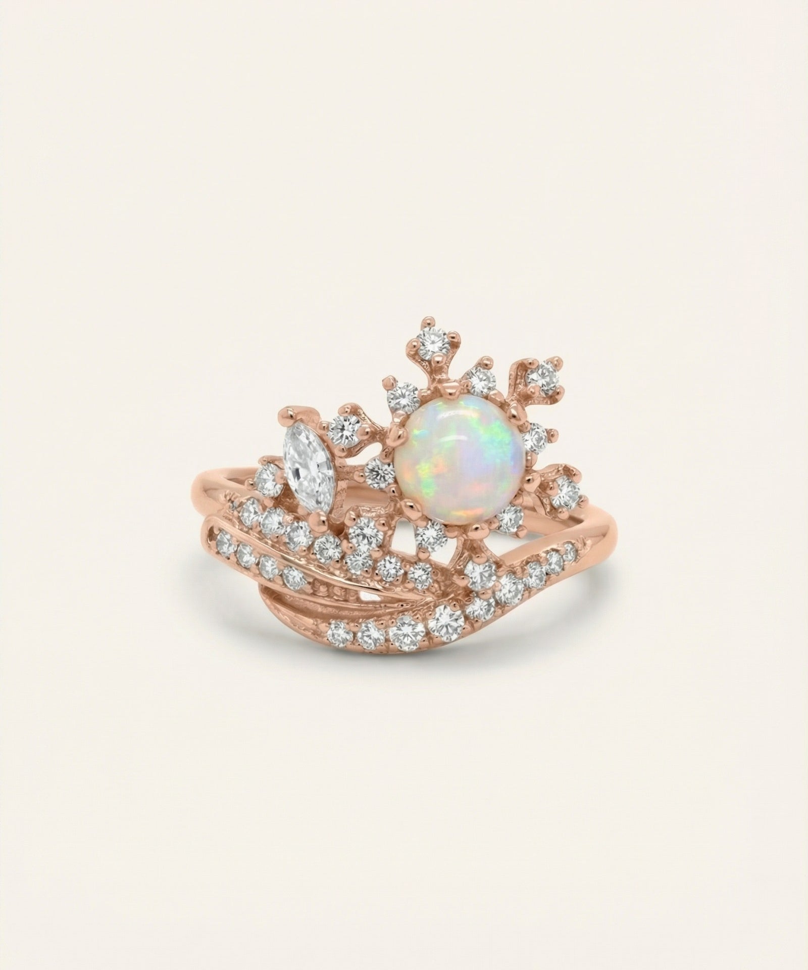 Lumina Opal Star Ring in 18k Rose Gold plating over 925 Sterling Silver with Natural Opal.