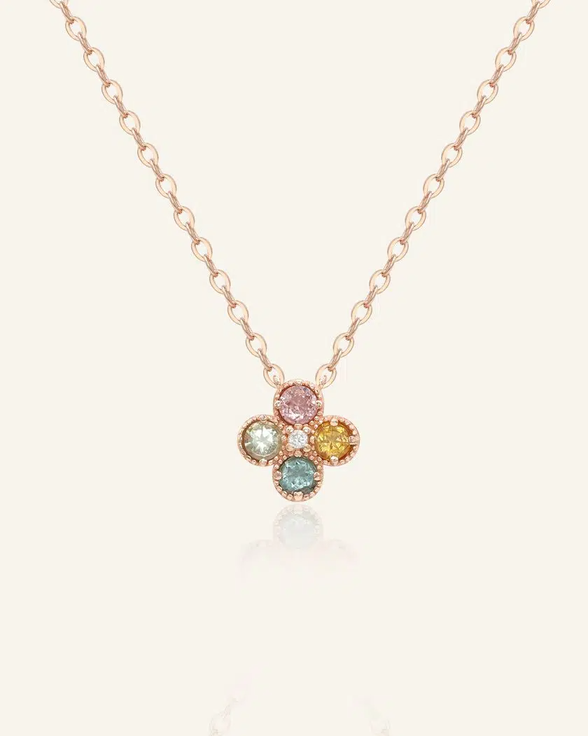 Macaron Tourmaline Clover Necklace Rose Gold