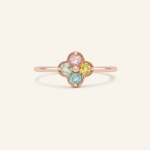 Macaron Tourmaline Clover Ring Rose Gold