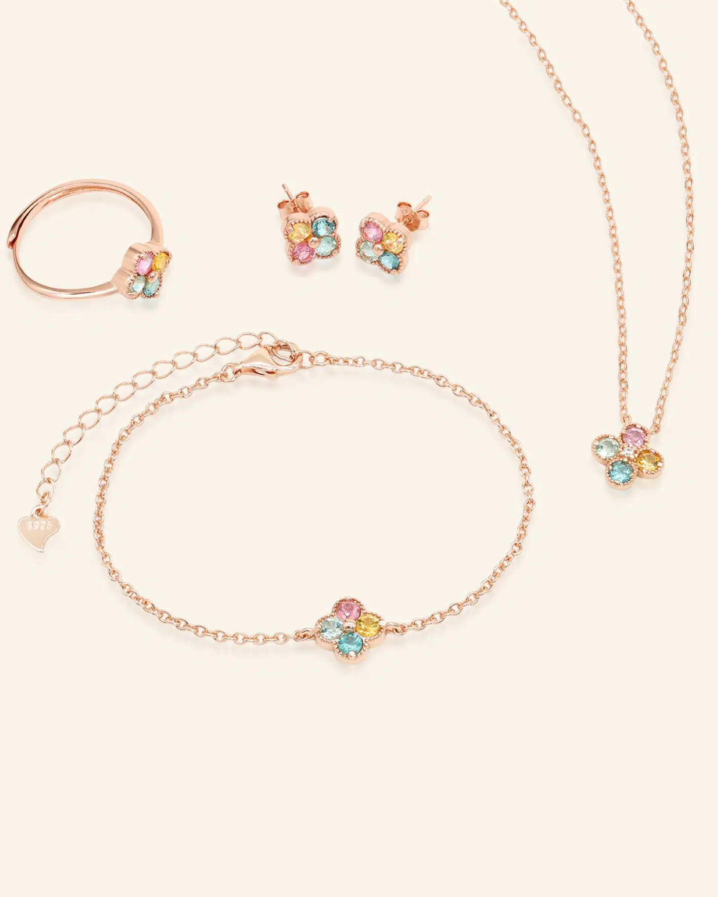 Macaron Tourmaline Clover Set Rose Gold