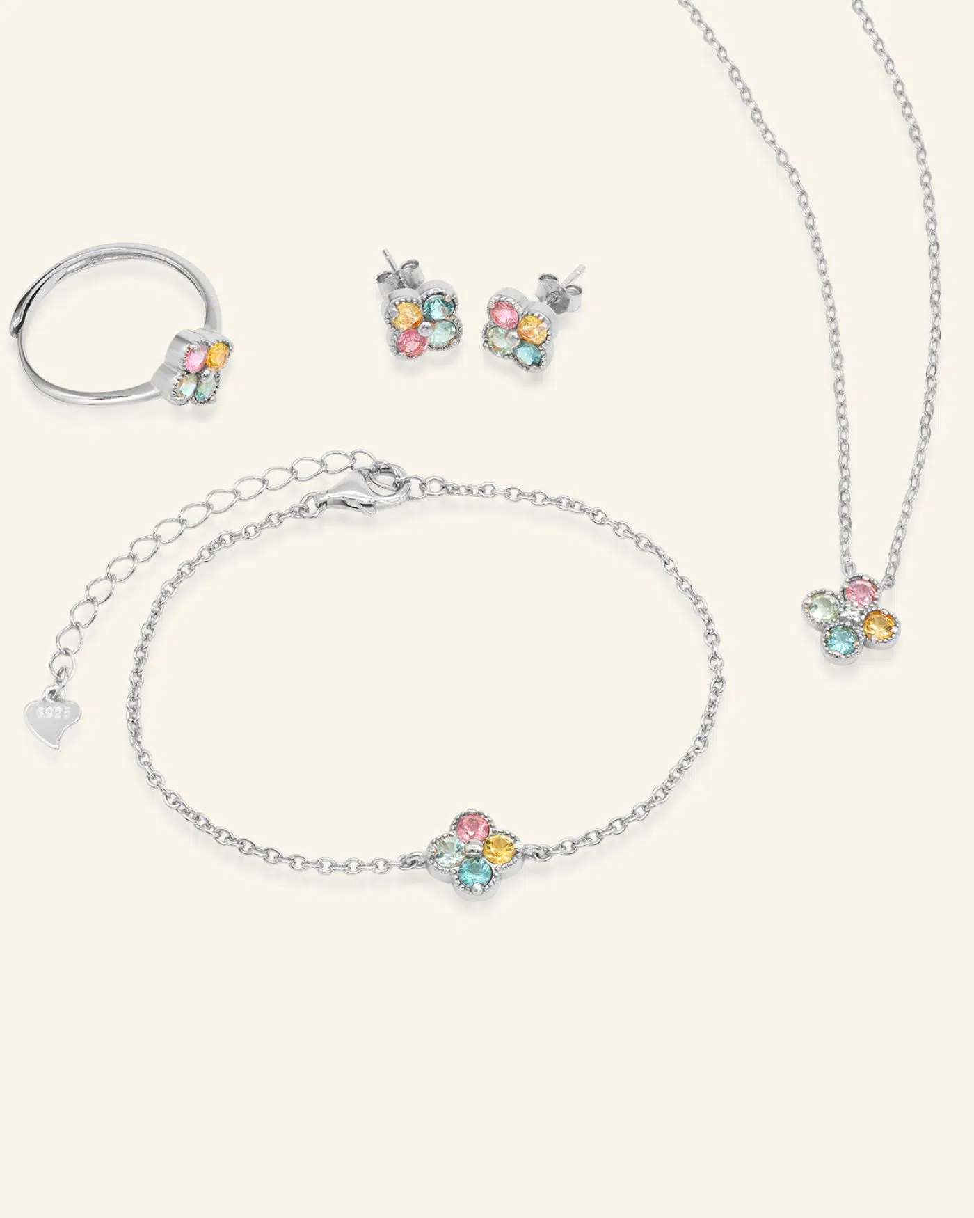 Macaron Tourmaline Clover Set Silver
