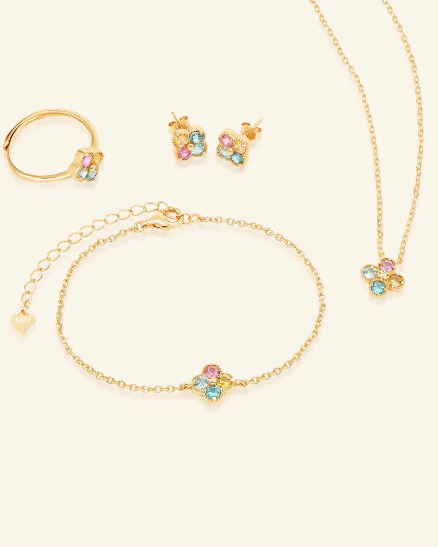 Macaron Tourmaline Clover Set Yellow Gold