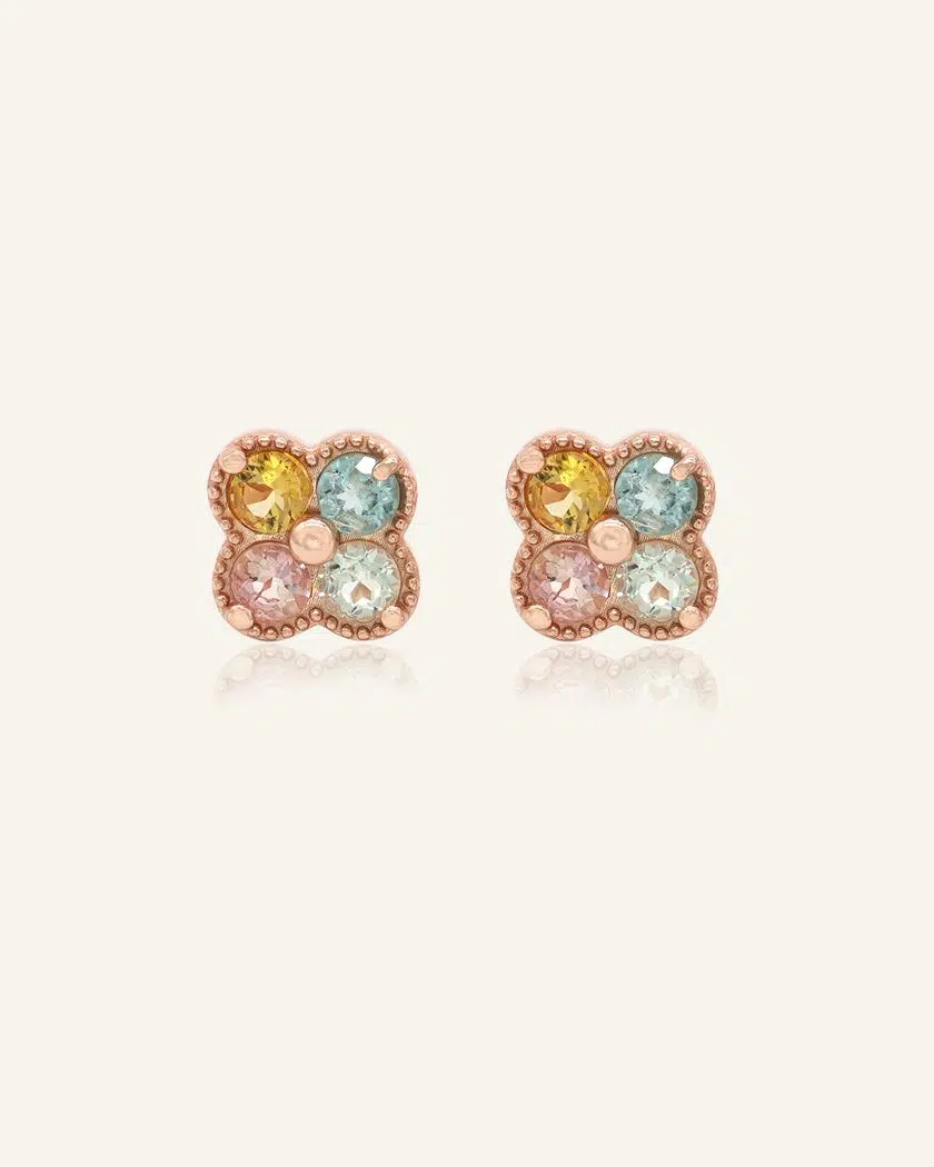 Macaron Tourmaline Clover Studs Rose-Gold