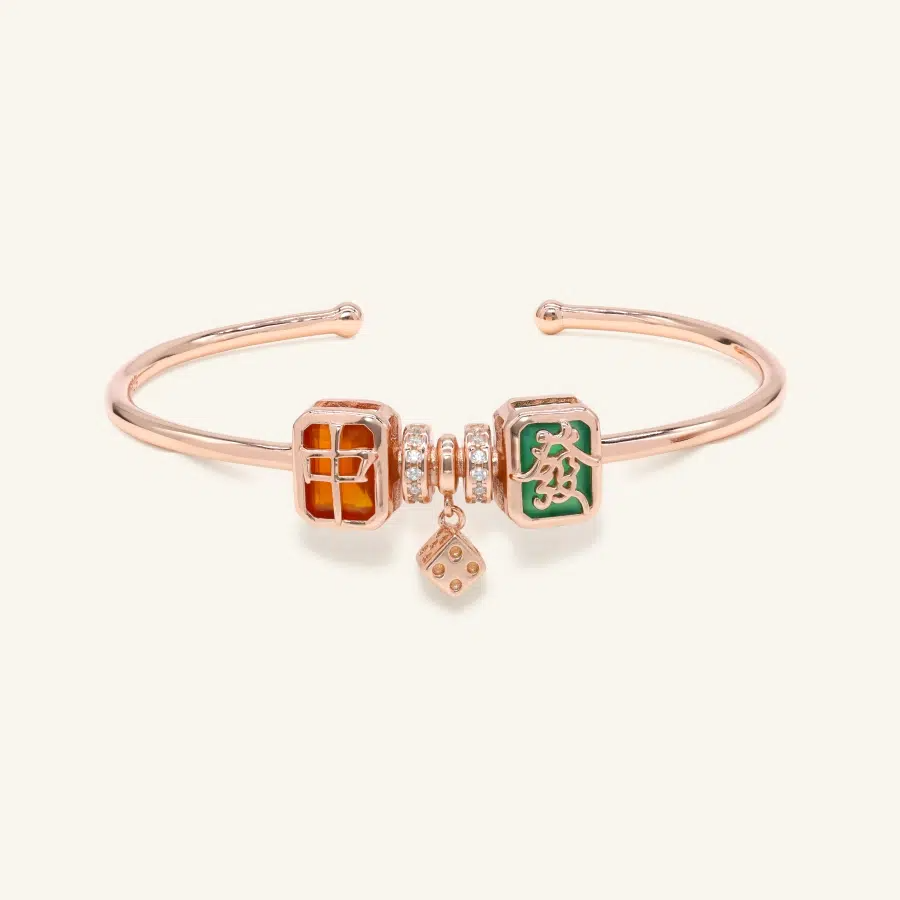 Mahjong Cuff Red Green Agate Rose Gold
