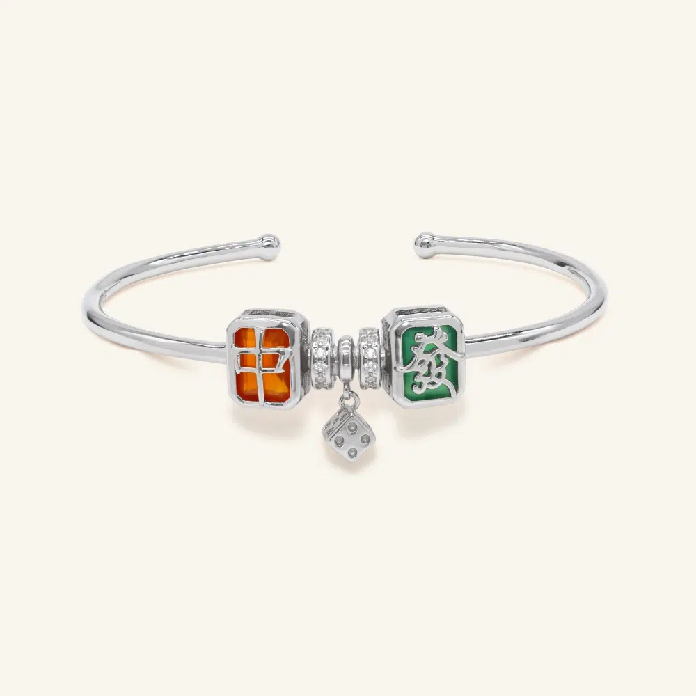 Mahjong Cuff Red Green Agate Silver