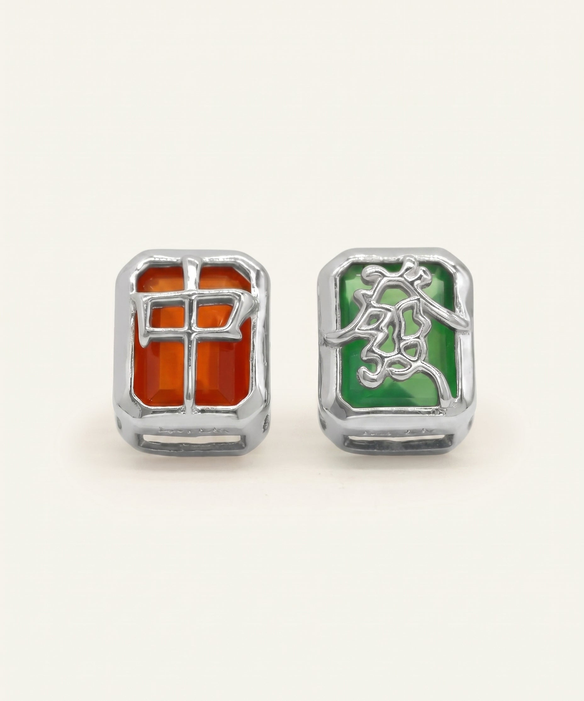Mahjong Studs (Red, Green Agate)