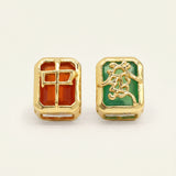 Mahjong Studs (Red, Green Agate)