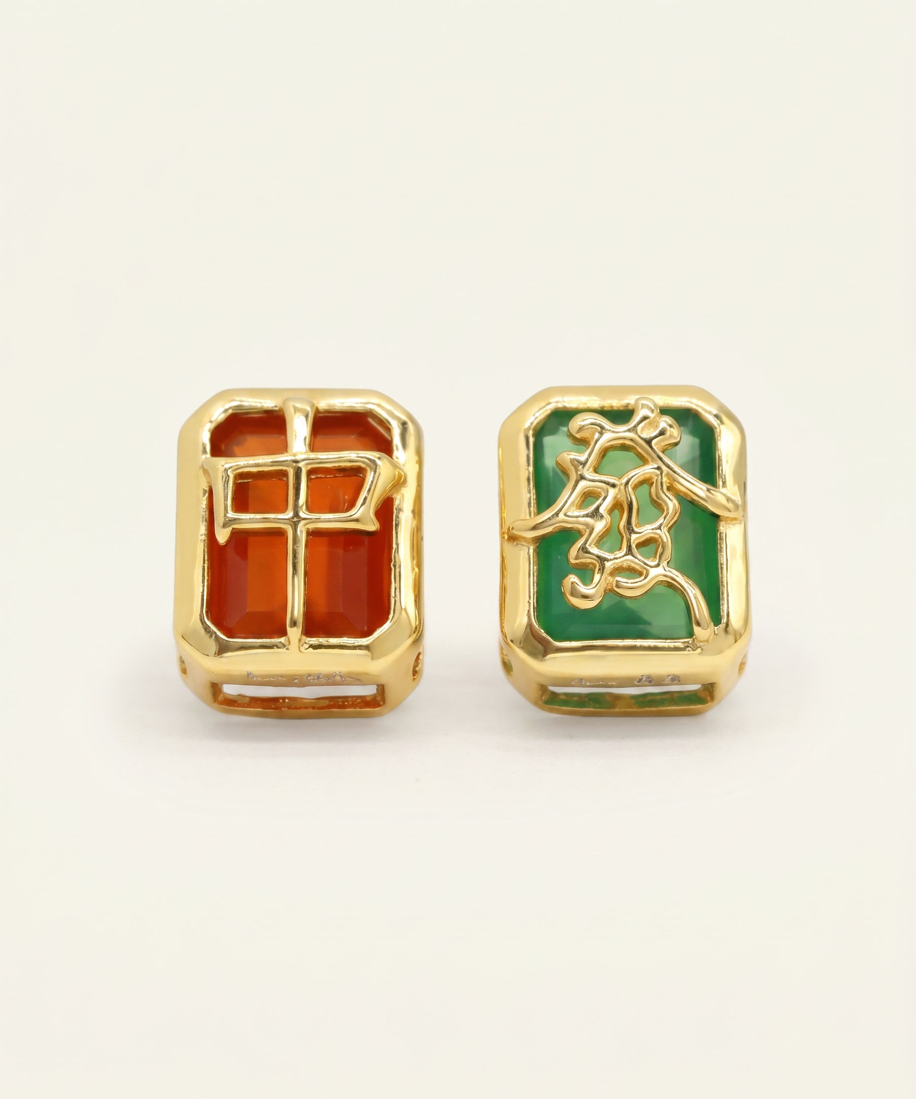 Mahjong Studs (Red, Green Agate)