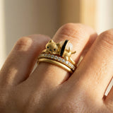 Maki Meow Sushi Ring | White Jade in yellow gold, worn on a model, stacked