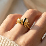 Maki Meow Sushi Ring | White Jade in yellow gold, worn on a model