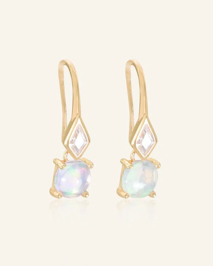 Opal Ear Drops Yellow Gold