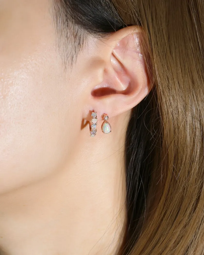 Opal Glow Hoops in Rose Gold Worn on Model