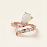 Opal Serpentine Ring with pear-cut natural opal and baguette stones in 18k Rose Gold over 925 Silver