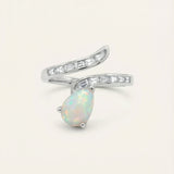 Opal Serpentine Ring with pear-cut natural opal and baguette stones in Rhodium over 925 Silver