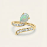 Opal Serpentine Ring with pear-cut natural opal and baguette stones in 18k Yellow Gold over 925 Silver